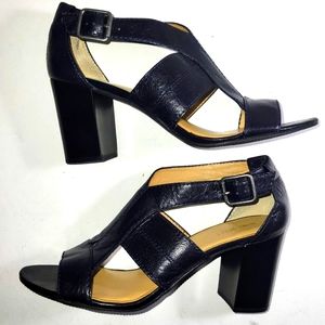 Nine West Womens Leather Blue Lilanao Colorblock Heel Cutout Sandals Size 10M